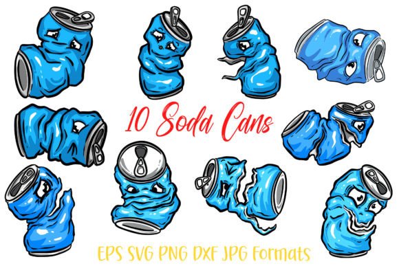 10 Blue Cartoon Cola Coke Soda Crushed Graphics