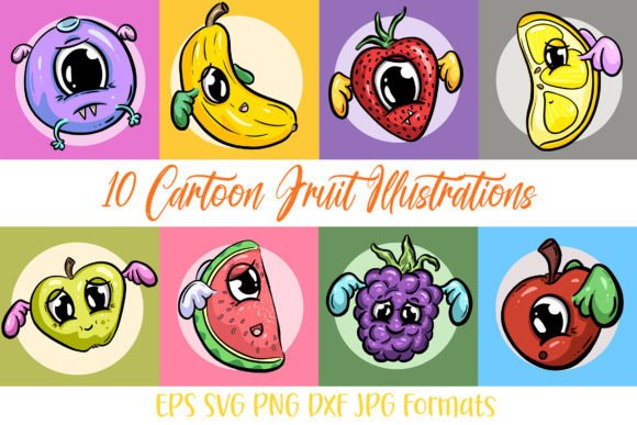 10 Cartoon Fruits with Wings Logo Mascot
