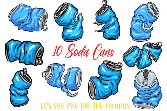 10 Cola Coke Soda Crushed Can PNG Blue Graphics
