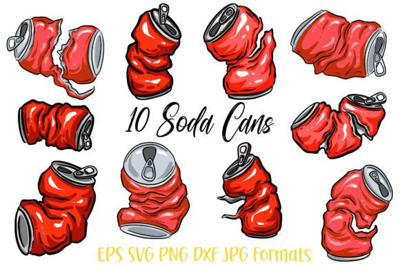10 Cola Coke Soda Crushed Can PNG Red Graphics