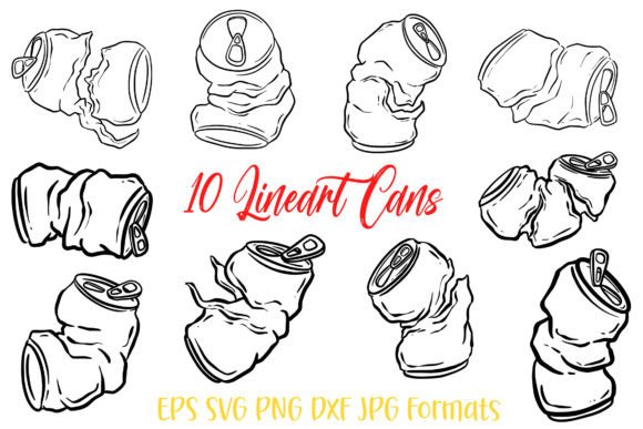 10 Lineart Cola Coke Soda Crushed Can Graphics
