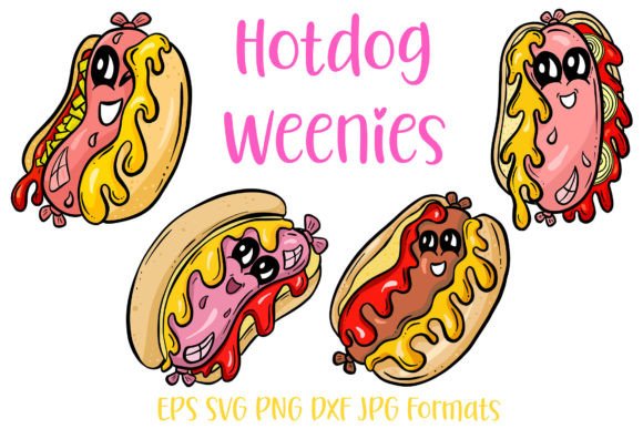 4 Weenie Hot Dog Cartoon Characters SVG: Graphics for Local Business Branding