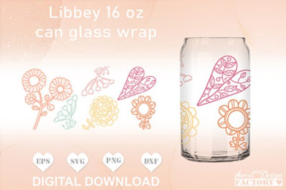 Folk Flowers Can Glass Svg, Retro Floral Graphics