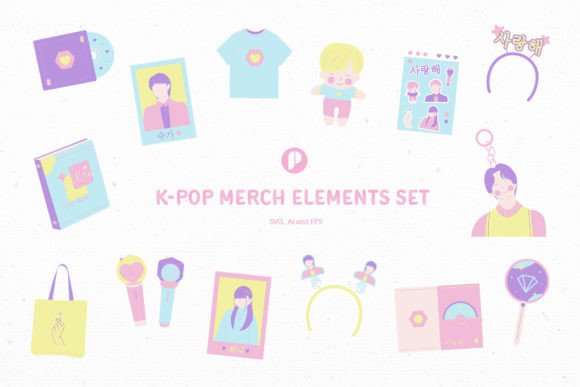 Kpop Merch Element Set: Graphics and Illustrations for Creative Publishing