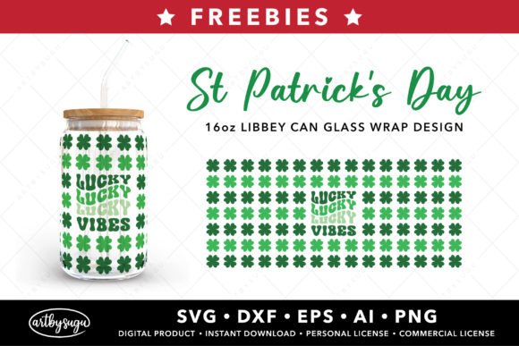 Lucky Vibes Can Glass Wrap SVG Freebies