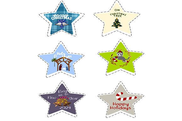 Set of 6 Christmas Star Stickers Free
