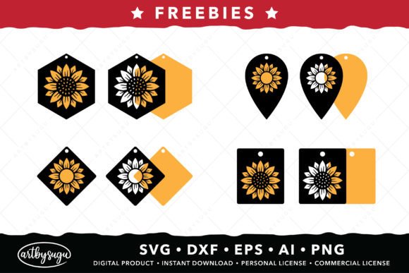 Sunflower Stacked Earrings SVG Freebies: Graphics for Crafts