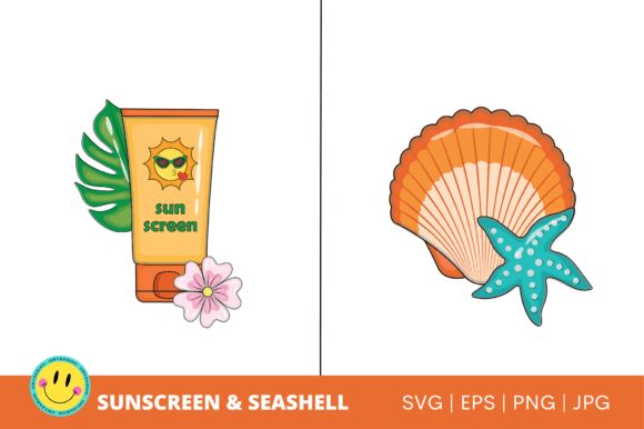 Sunscreen and Seashell Vector - SVG, PNG