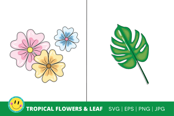 Tropical Flowers and Leaf - SVG, PNG